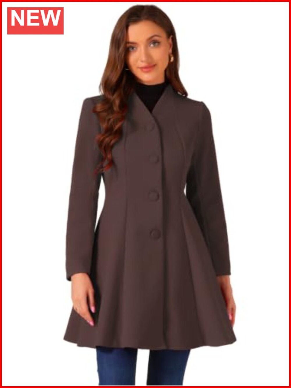 Allegra K Women's Single Breasted Pea Coat A Line Mid-Long Winter Outerwear